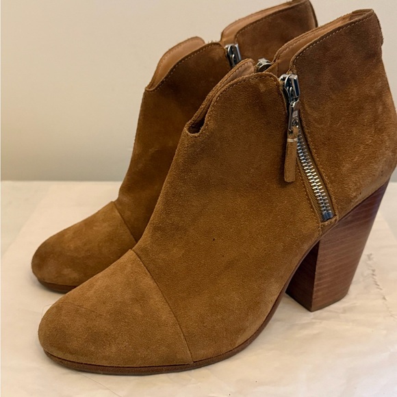 Rag & Bone Margot Tan Suede Side Zip Stacked Heel Ankle Boots Size 10 - Picture 2 of 13